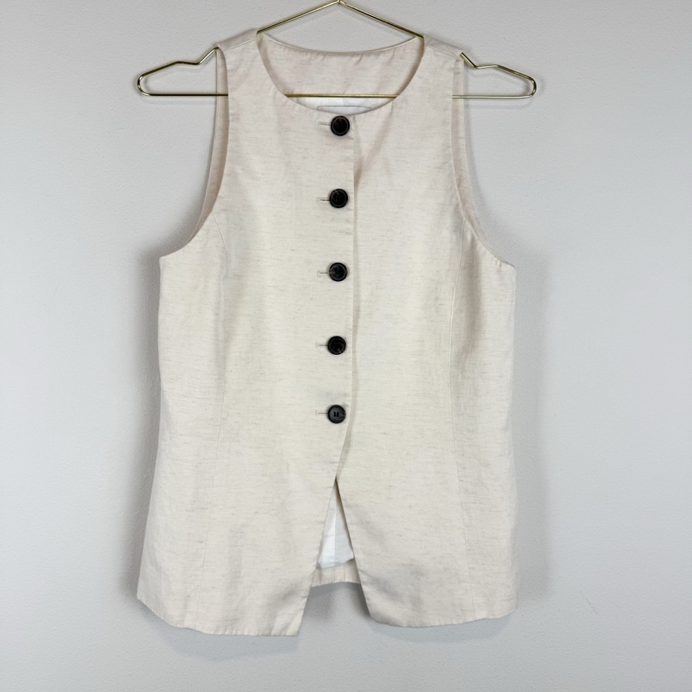 Madewell Crewneck Cutaway Vest in Drapey Twill Cream Linen Blend‎ Size 00 - Picture 6 of 14